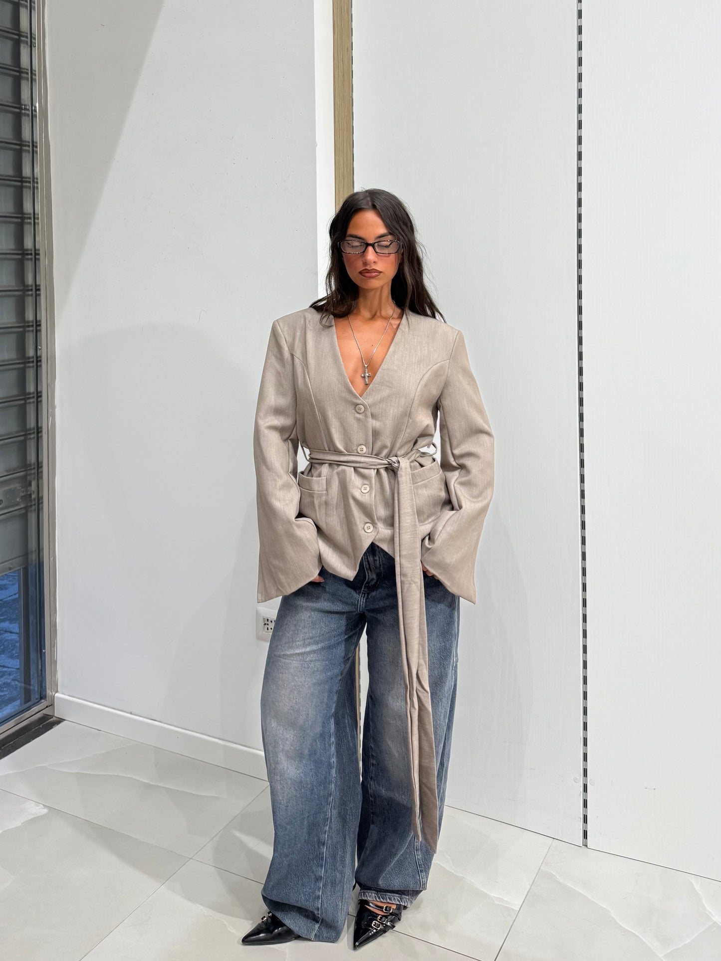 BLAZER EFFETTO BUSTINO FANGO