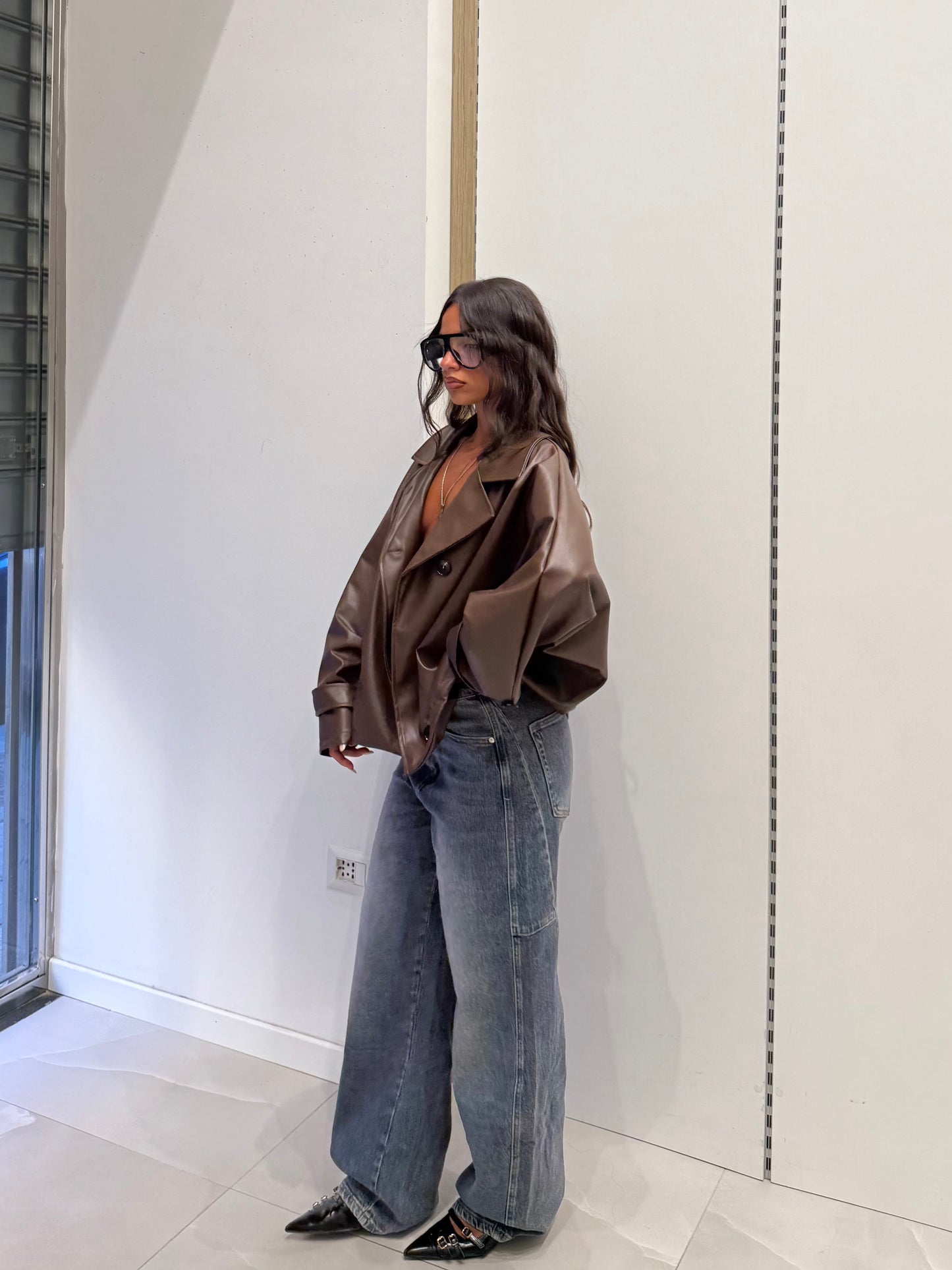 CROP TRENCH IN ECOPELLE CHOCO