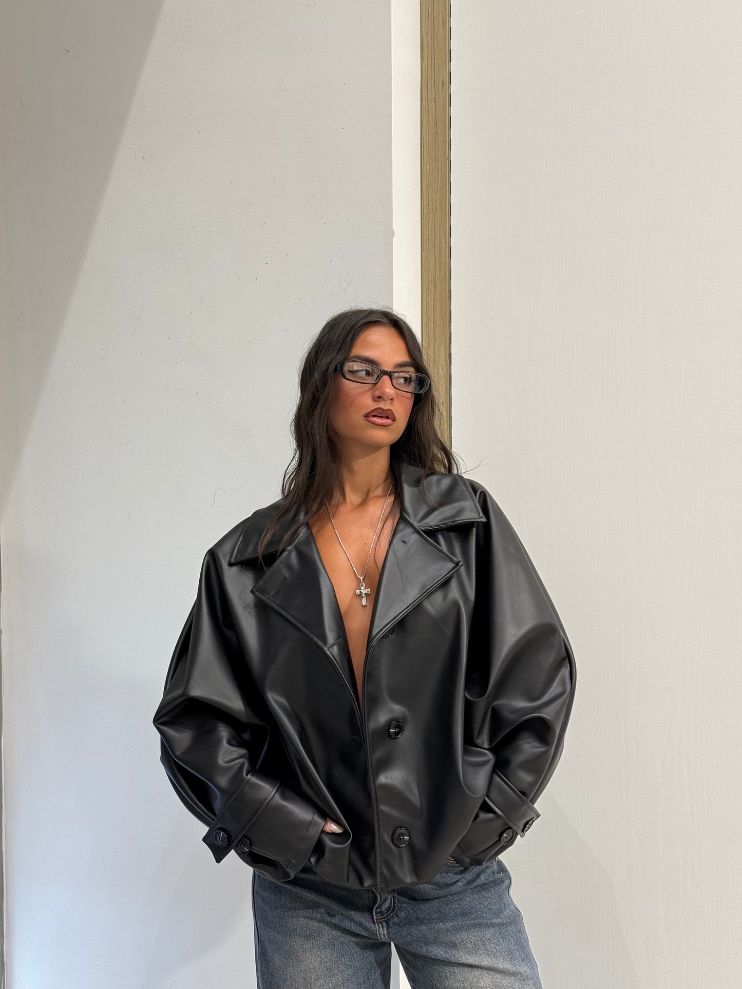 CROP TRENCH IN ECOPELLE NERO