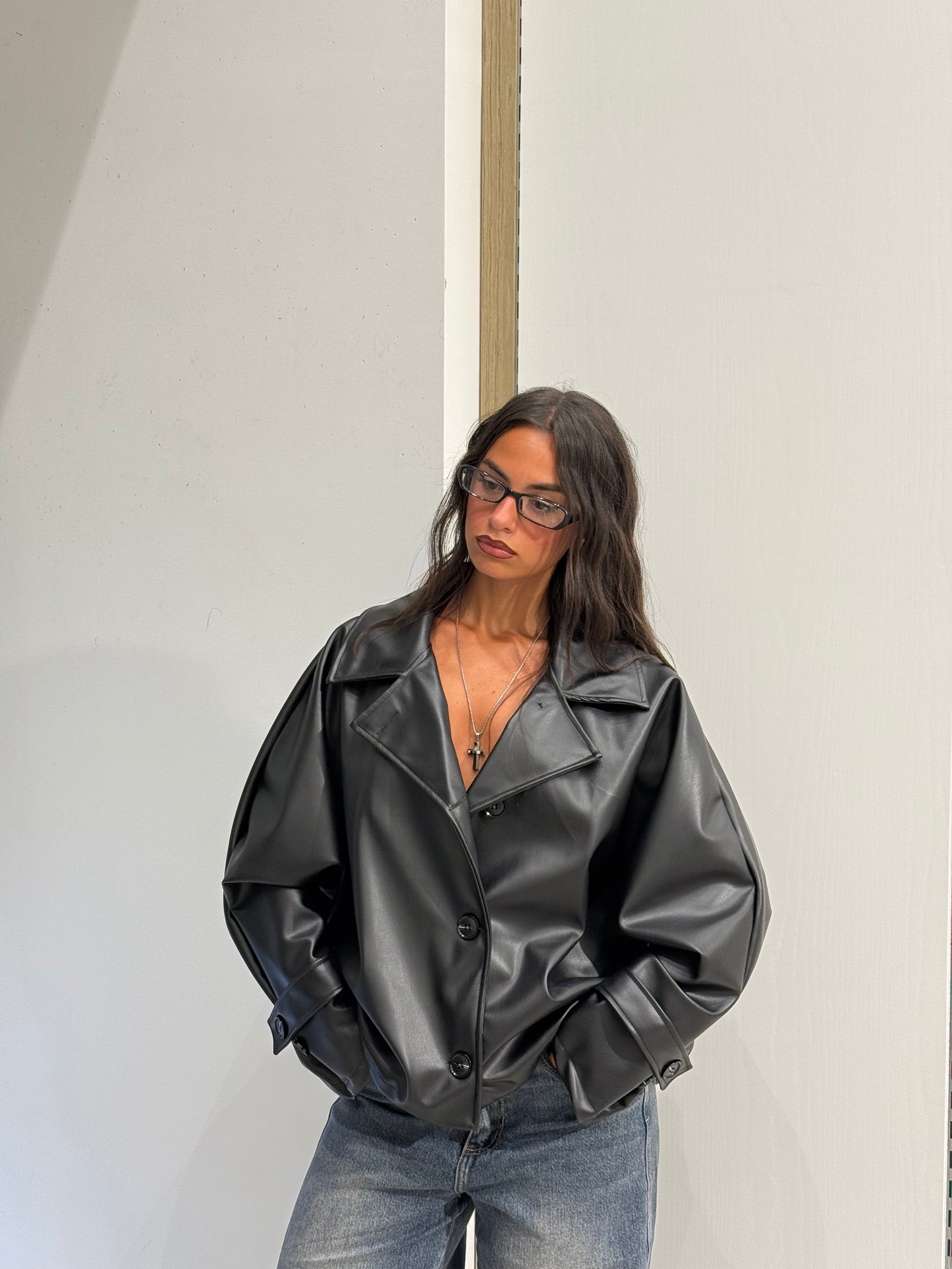 CROP TRENCH IN ECOPELLE NERO