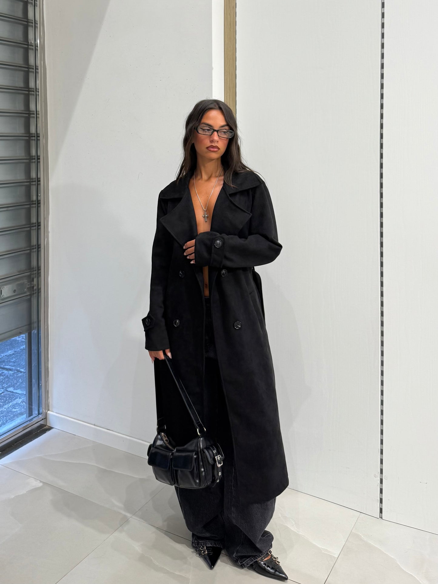 TRENCH CAMOSCIO NERO