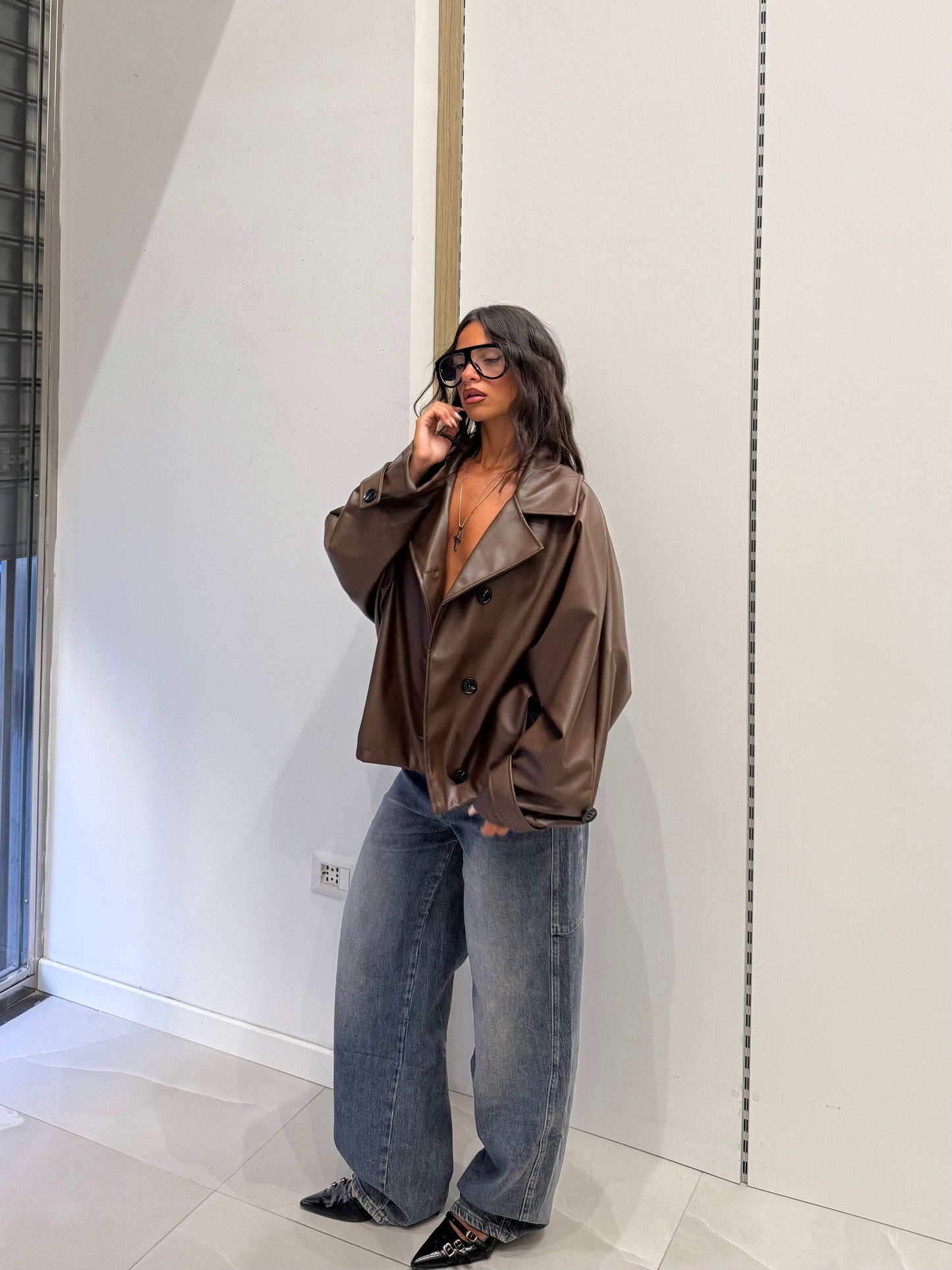 CROP TRENCH IN ECOPELLE CHOCO