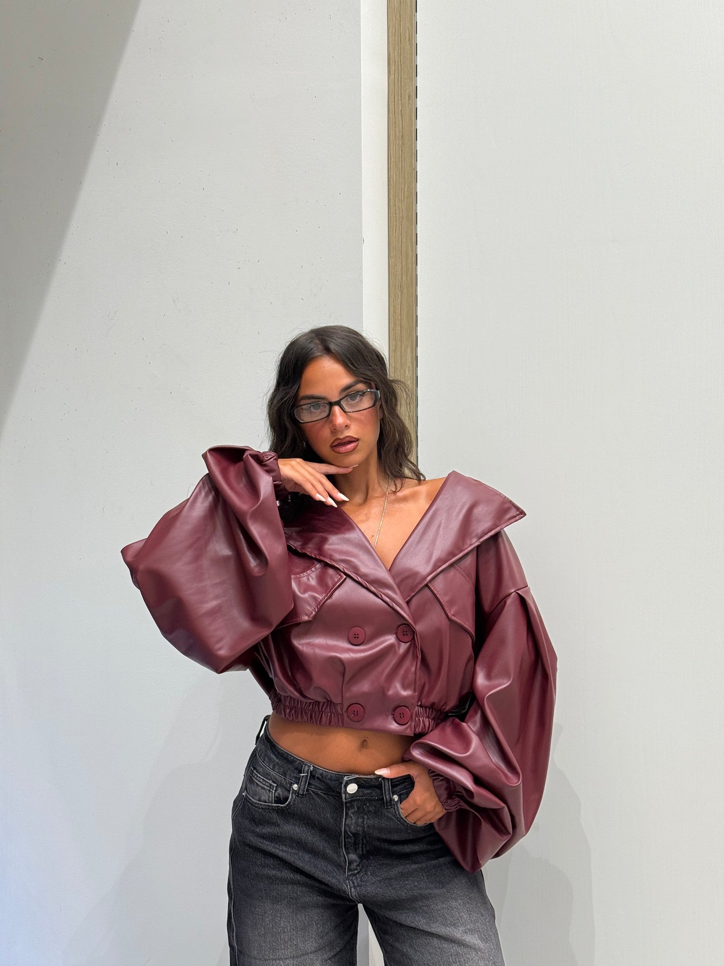 JACKET OVERSIZE IN ECOPELLE CHERRY