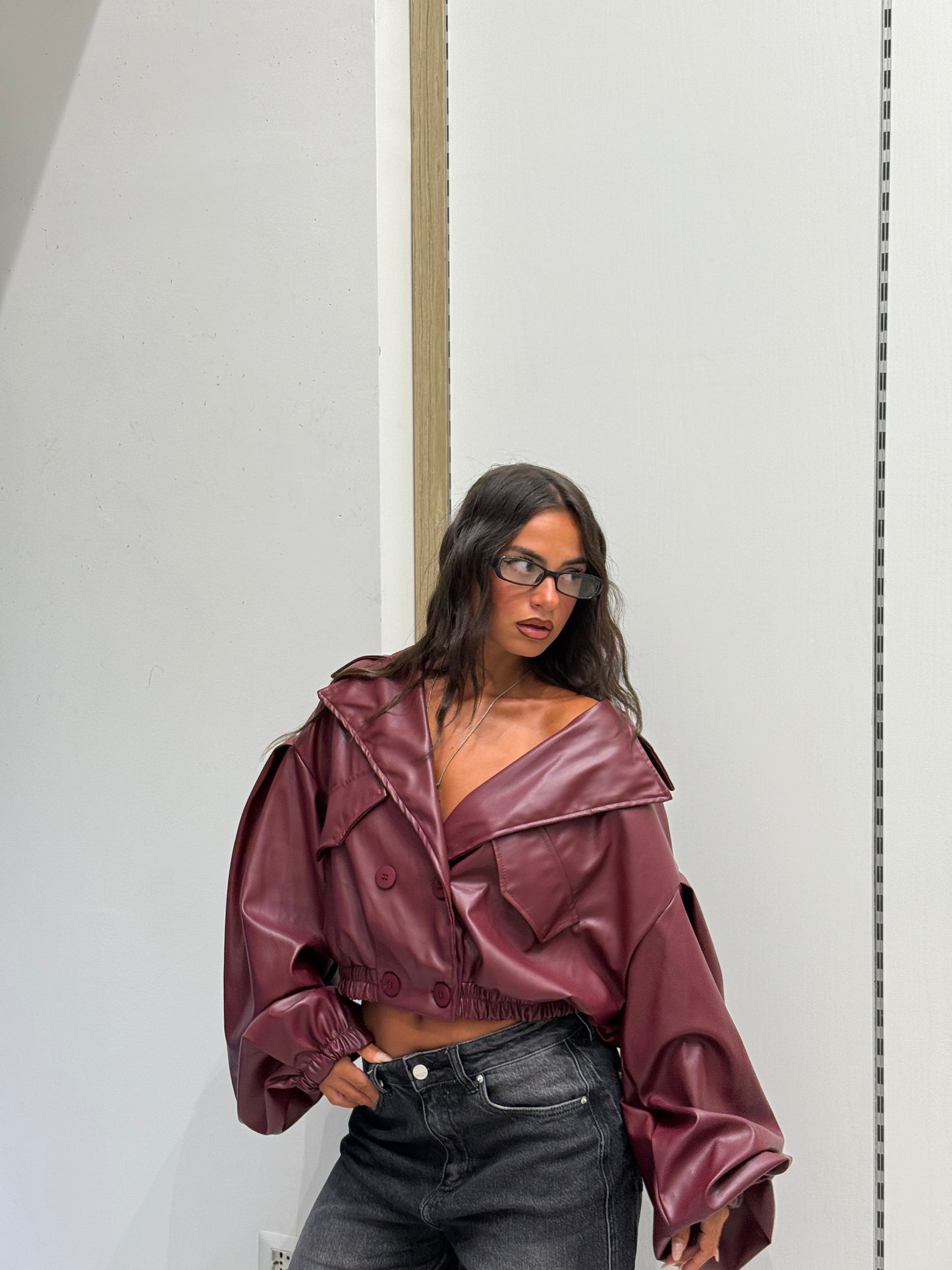 JACKET OVERSIZE IN ECOPELLE CHERRY