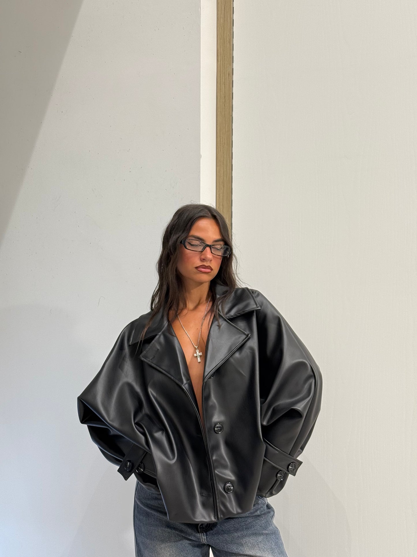 CROP TRENCH IN ECOPELLE NERO