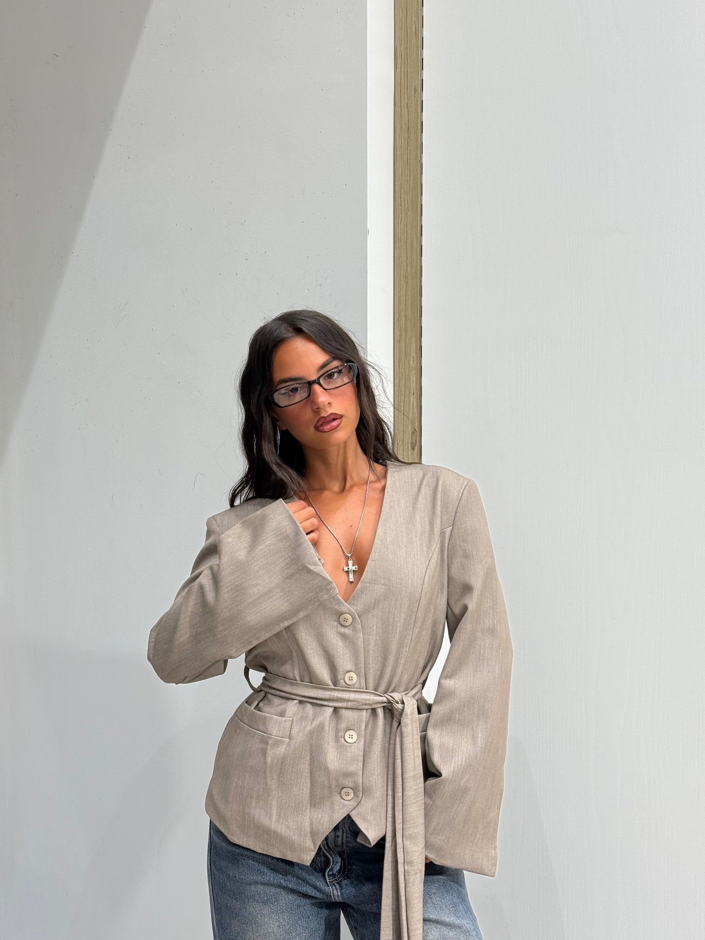 BLAZER EFFETTO BUSTINO FANGO