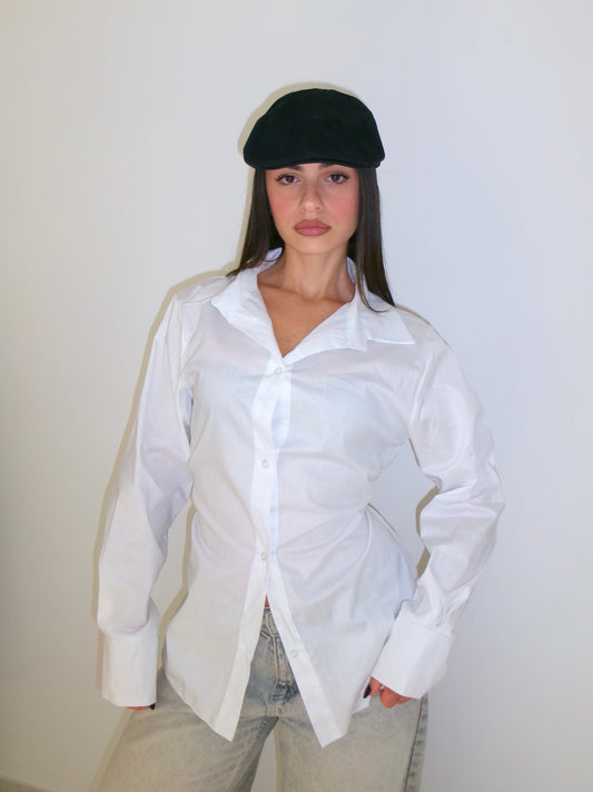 CAMICIA EFFETTO BUSTINO IN COTONE BIANCA