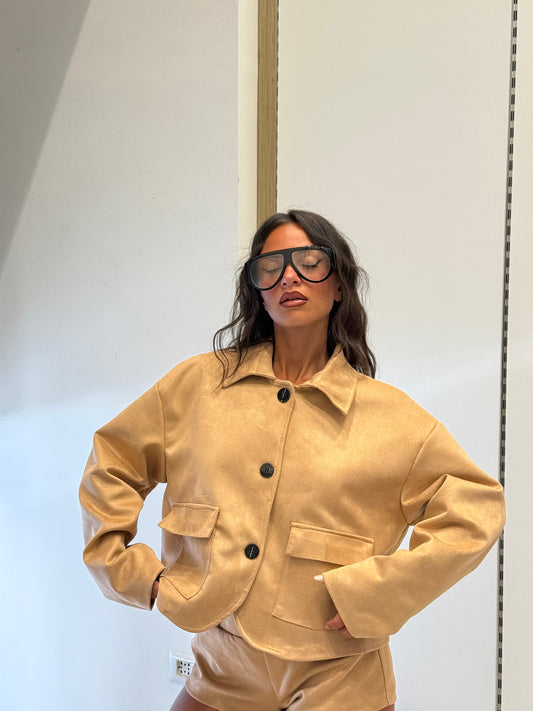 CROP JACKET IN CAMOSCIO BEIGE