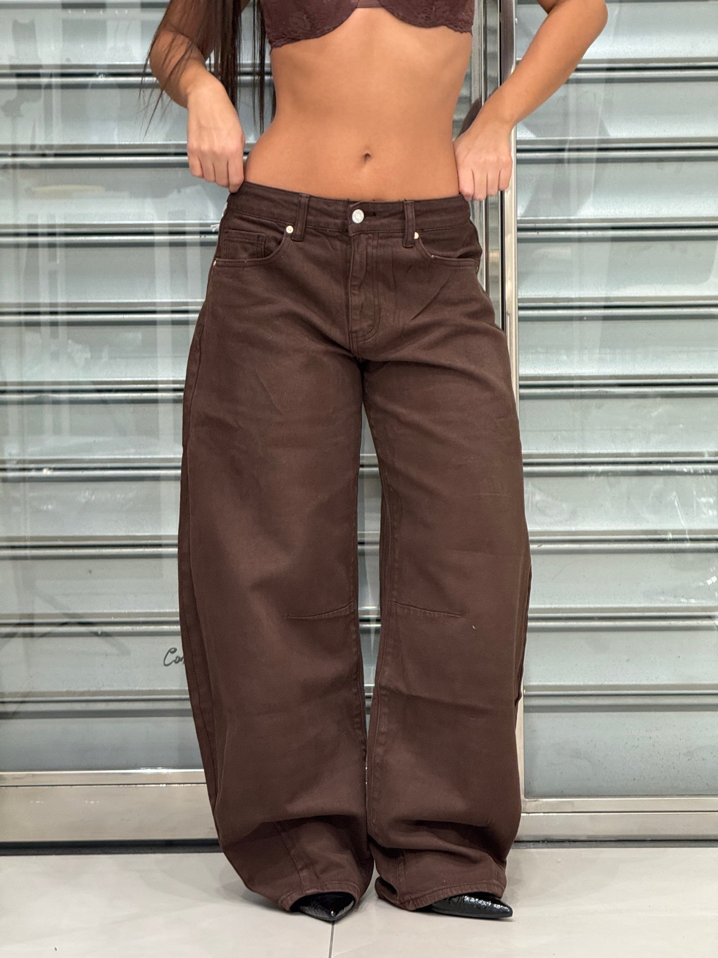 JEANS BALLOON MARRONE
