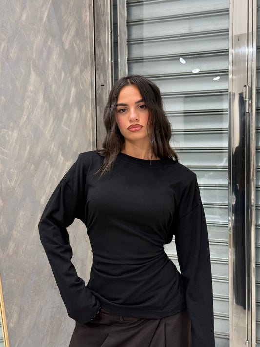 T-SHIRT EFFETTO BUSTINO LUNGA NERA