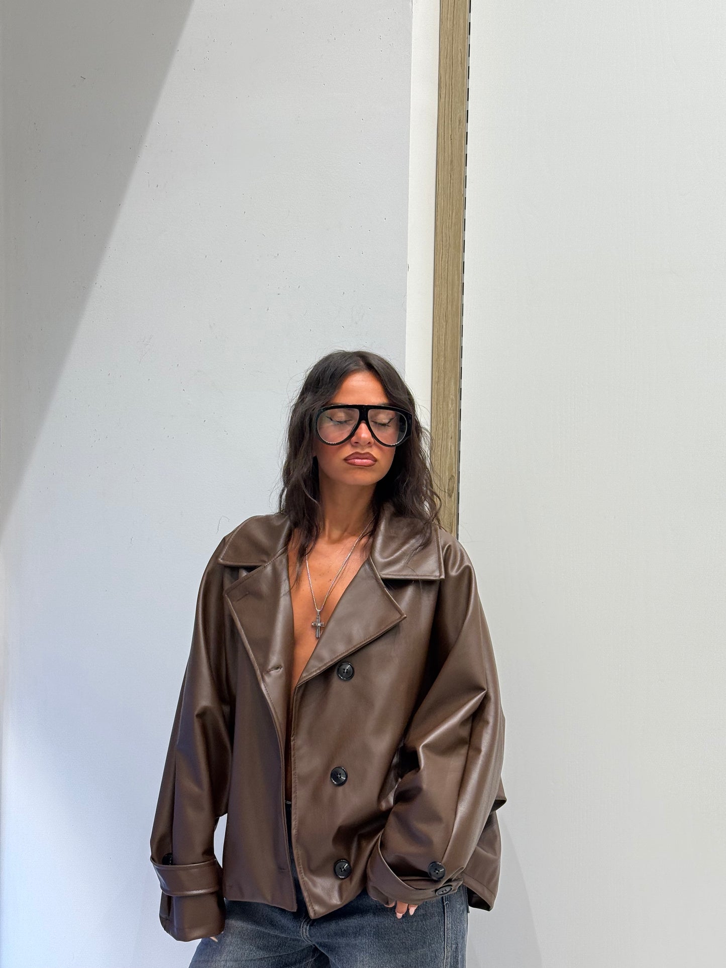 CROP TRENCH IN ECOPELLE CHOCO
