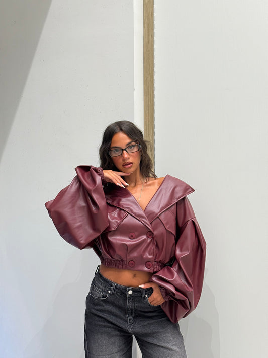 JACKET OVERSIZE IN ECOPELLE CHERRY
