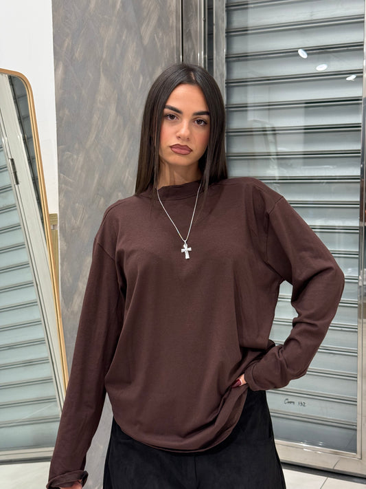 SHIRT LONGSLEEVE CUCITURA MARRONE