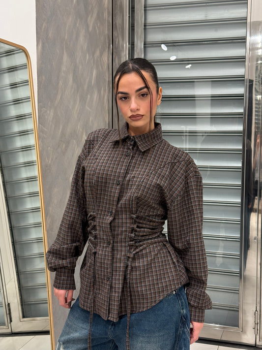 CAMICIA EFFETTO BUSTINO QUADRONI MARRONE