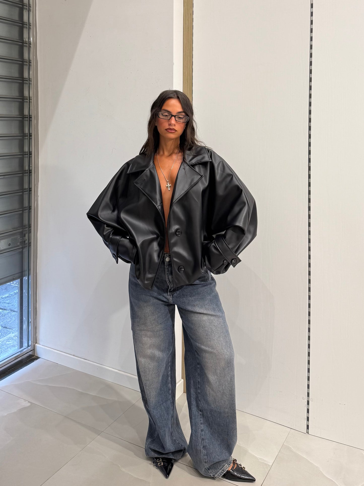 CROP TRENCH IN ECOPELLE NERO