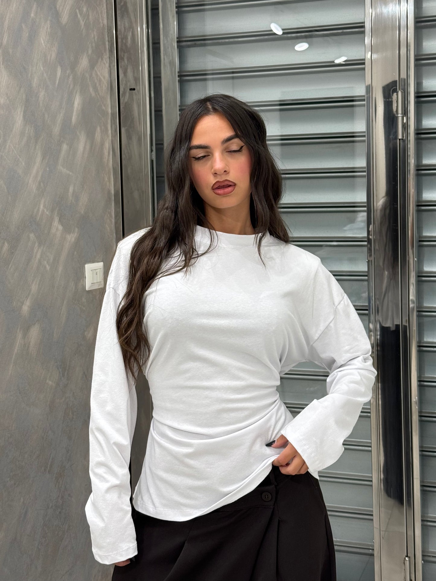 T-SHIRT EFFETTO BUSTINO LUNGA BIANCA