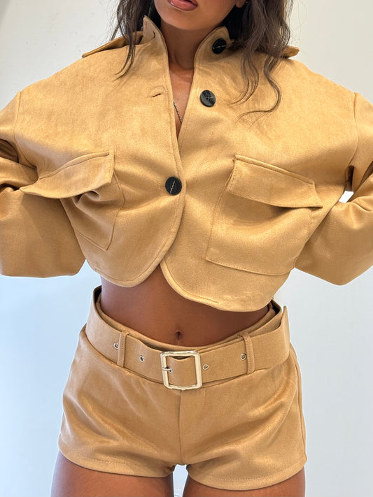 SHORTS IN CAMOSCIO BEIGE